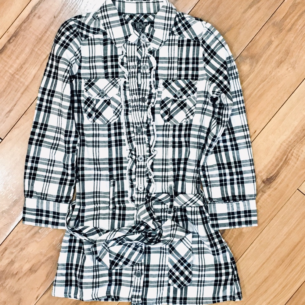 Girl plaid tuxedo style shirt dress 5 new school shirt dress